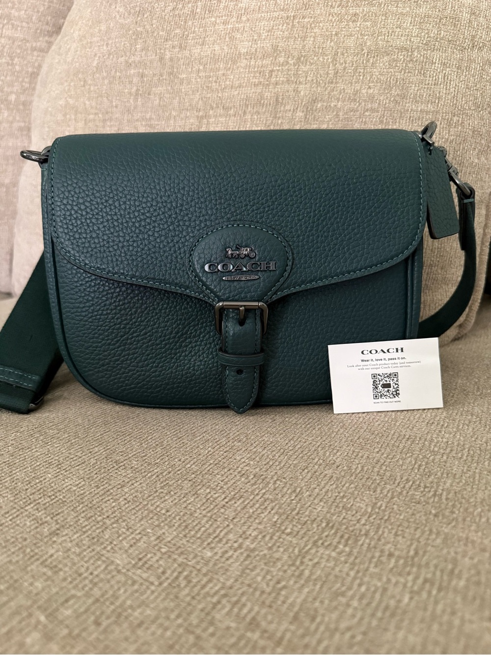 Coach Pebble Leather Crossbody Bag in Deep Green